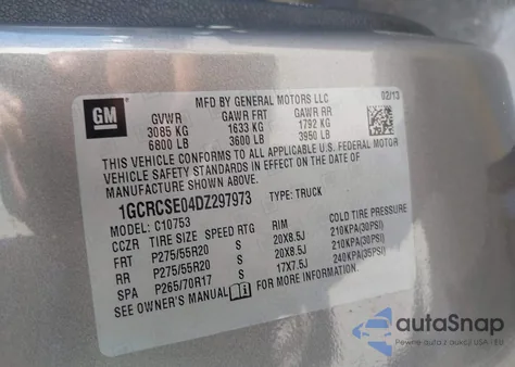 2013 Chevrolet Silverado 1500 Lt z USA, uszkodzony, nr VIN 1GCRCSE04DZ297973